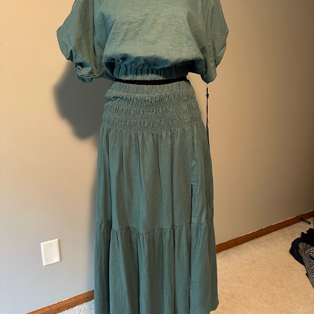 Astr Teal A-Line Skirt and Crop Top